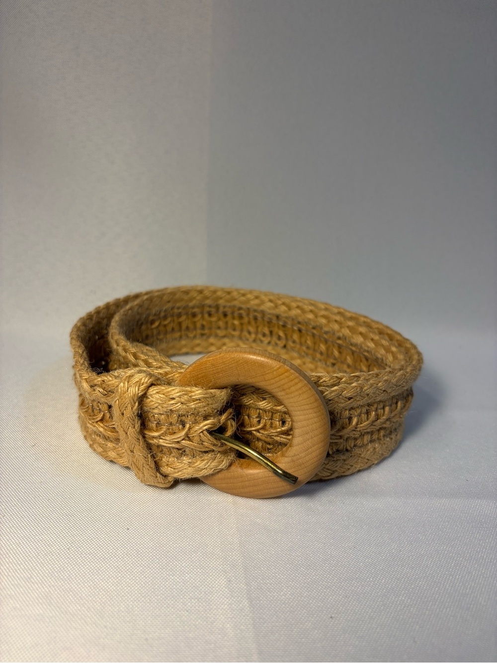 Woven Natural Tan Belt with Wooden Buckle